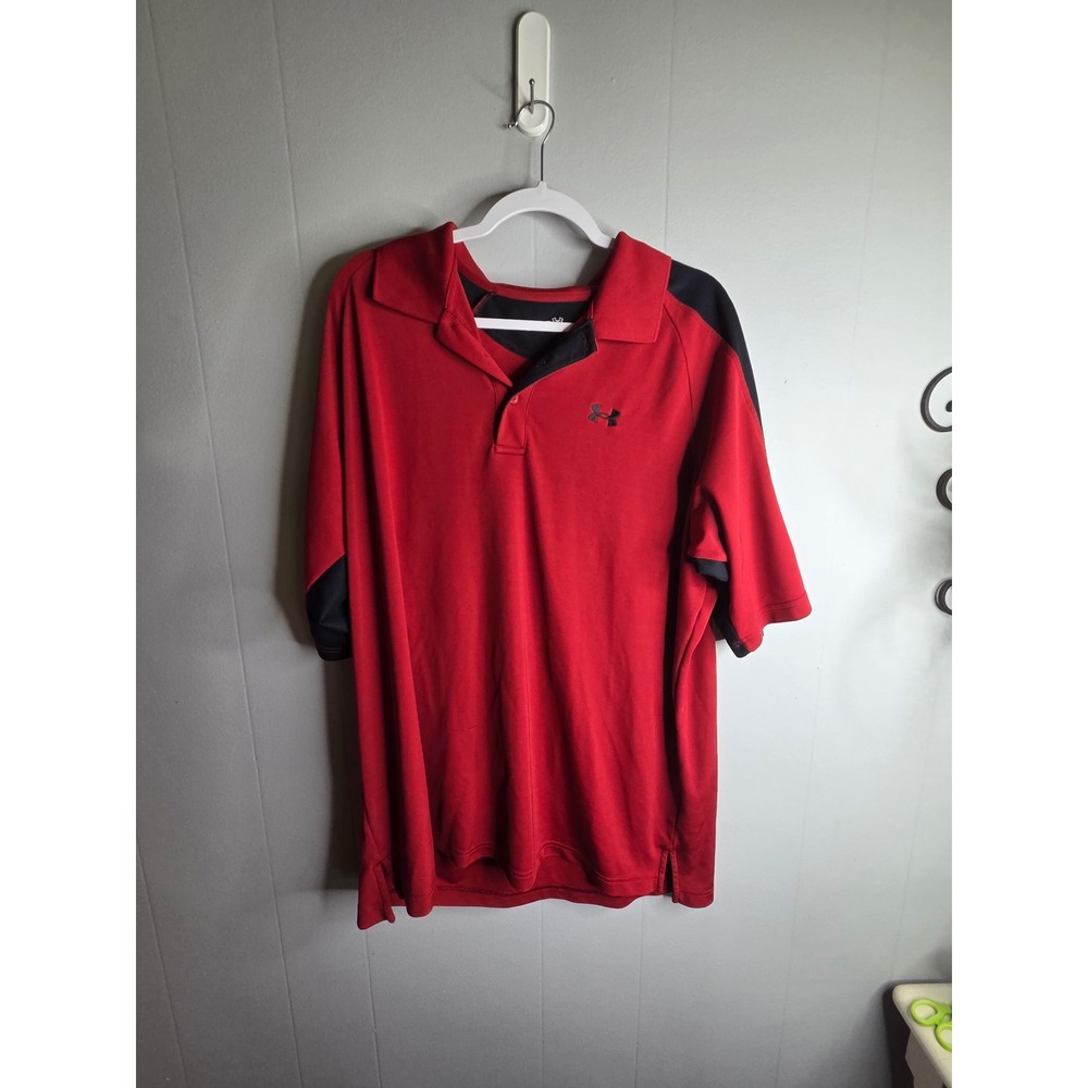 Under Armour Mens XXL Red‎ Black Colorblock Performance Short Sleeve Polo Shirt